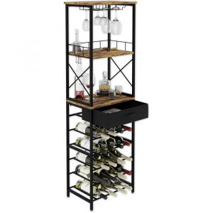 Meuble bar industriel 20 bouteilles &ndash; &Eacute;tag&egrave;re &agrave; vin haute m&eacute;tal et bois &ndash; Style loft design &ndash; 148 cm &ndash; LOFT 2-20S