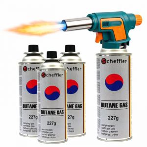 Eurocatch Chalumeau Gaz 1300&deg;C Allumage &Eacute;lectrique Puissance R&eacute;glable avec 4 Cartouches de Gaz 227g pour Soudure & Cr&egrave;me Br&ucirc;l&eacute;e