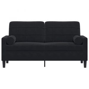 Sofa droit fixe - Clic Clac Canapé 2 places avec oreillers décoratifs noir 140 cm velours CA4552967