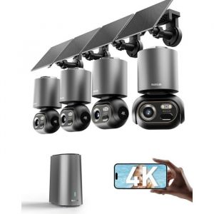 Cam&eacute;ra de Surveillance BOTSLAB 4K 8MP Solaire sans Fil Kit 4 Cam&eacute;ras Vision Nocturne 360&deg;