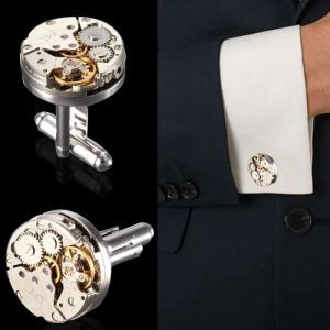 Boutons de Manchette Cufflinks Mécanisme Montre Métal Steampunk Argent Homme
