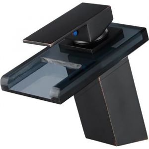 iDeko&reg;Robinet Mitigeur lavabo cascade en verre Noir (sans LED) & Flexible