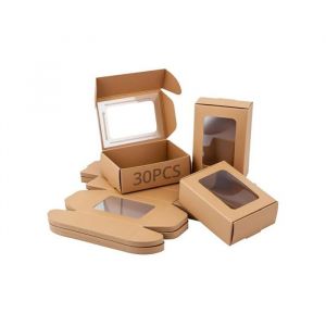 Boîtes Papier Kraft 85x60x30mm Lot de 30 Fenêtre PVC Transparent Emballage Cadeau Célébrations Écologique Présentation