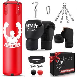 Sac de Frappe Sac de Boxe Suspendu de 120cm &Eacute;quipement dEntra&icirc;nement de Boxe avec Sac de Frappe Non-Rempli Balle R&eacute;flexe [A1]