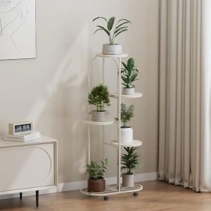 Support à fleurs style scandinave 5 niveaux - porte plante 5 étagères - métal - 50x25x140cm -blanc