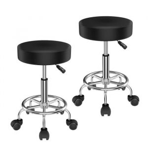 Lot de 2 Tabouret de Bureau à Roulettes - VIVOLILV - Noir - Hauteur Réglable - Rotation 360°