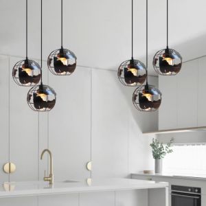 MOGOD Lot de 2 Lustre R&eacute;tro M&eacute;tal Cage - Lustre &agrave; Disque &agrave; 3 T&ecirc;tes - Lustre &agrave; Globe Terrestre &Oslash;20cm - Noir