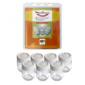 Yaourti&egrave;re - MOULINEX - Lot de 7 pots en verre - Couvercle - Blanc
