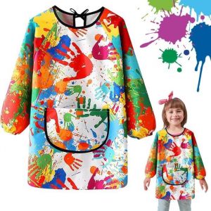 Tablier Peinture Enfant Imperméable Blouse Peinture Enfant 6-12 Ans Tablier Manches Longues Enfant Tablier Peinture avec Poches