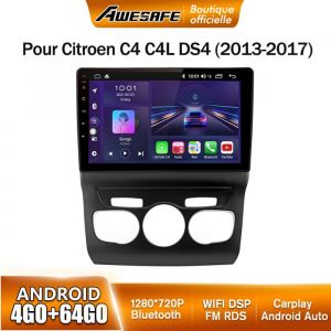 AWESAFE 4G Autoradio Android 13 pour Citroen C4 C4L DS4 (2013-2017) avec 4Go+64Go 10écran Tactile Carplay Android Auto GPS WiFi