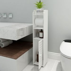 JEOBEST-Meuble de rangement pour salle de bain avec porte-rouleau &eacute;tag&egrave;re colonne de salle de bain blanche 15*17*76cm