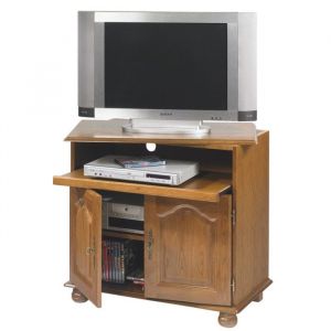 Meuble TV 32 Pouces Chêne Plateau Pivotant et Coulissant L 82 H 77 P 46.5 cm - L 82 x l 46.5 x H 77 cm
