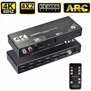 COMMUTATEUR SPLITTER HDMI 2.0 4x2 COMMUTATEUR 4 ENTR&Eacute;ES 2 SORTIES ARC CINCH OPTIQUE