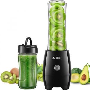 Mixeur à Smoothie Aicok - Mini Blender avec 2 Bouteilles Portables - 4 Lames en Acier Inoxydable