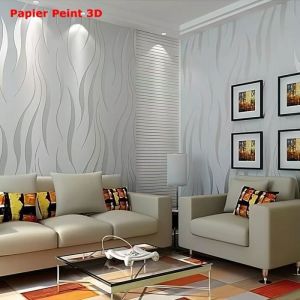 MTEVOTX 95 M Papier Peint 3D Intiss&eacute; Moderne Minimaliste Courbes Brillance pour le salon la chambre &agrave; coucher argent&eacute; et gris