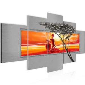 Runa art Tableau D&eacute;coration Murale Femme Africaine 200x100 cm - 5 Panneaux Deco Toile Pr&ecirc;t &agrave; Accrocher 000951a