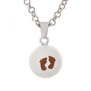 Collier Bola de Grossesse Blanc avec Empreintes de Petits Pieds