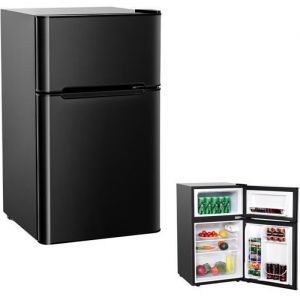 Réfrigérateur Compact 90L COSTWAY-2 Portes-Lumière LED Grand Angle-7 Réglages de Température-Etagères Amovibles-Silencieux-Noir