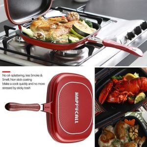 Poêle à frire double face antiadhésive, poêle à rabat pour gril domestique, poêle à crêpes 32CM, Rouge