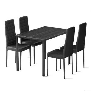 Table &agrave; Manger avec Chaises - Bealife - 1 Table Noir - 4 Chaises Cuir PU - 4 Personnes - Patte Metal - Pied Antid&eacute;rapant