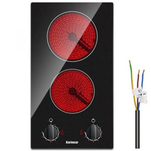 Karinear Plaque de Cuisson - Vitrocéramique - 2 Foyers -30cm - 3000W - Table de Cuisson Electrique sans Prise Verre Mat