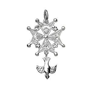 Pendentif religieux - 1001 BIJOUX - Croix Huguenote - Argent - Homme - Hauteur 35 cm - Largeur 22 cm