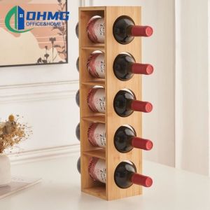 Porte-bouteilles - OHMG - Casier à vin en bambou - 5 compartiments - 13.5*12*53 cm - Blanc