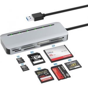 Lecteur de Carte SD USB 3.0 7 en 1 Multi Card Reader Compatible avec TF/SD/MS/XD/CF Card Reader Lecteur Carte Memory Stick Pro