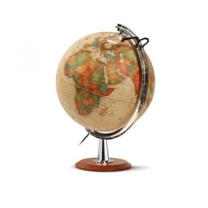 Globe terrestre lumineux - JPC - 40 cm - Antique - Pied en bois - M&eacute;ridien en plastique - Loupe