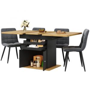 Table &agrave; manger t&eacute;lescopique (110-140&times;80cm) table de cuisine pliante - table &agrave; manger extensible - 2 tiroirs et meuble de rangement