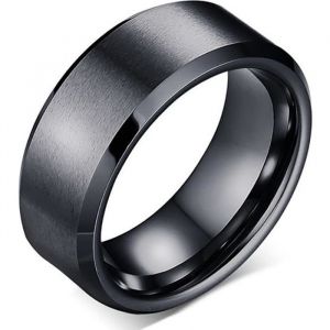 Zense - Bague noire brossée pour homme ZR0162