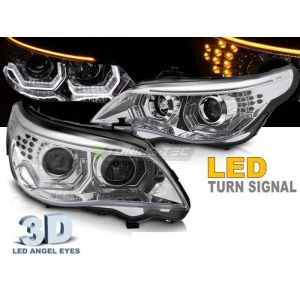 Paire de feux phares BMW serie 5 E60 /E61 03-07 Angel eyes led 3D Chrome-40160178