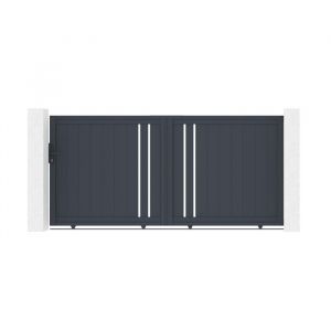 Lot Portail coulissant et Portillon - Casanoov - GIONA - 3m H.142cm / Portillon - CIMONE - 1m H.142cm - Gris anthracite - Aluminium