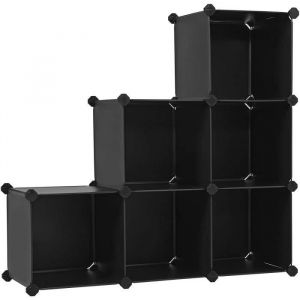 Armoire à Chaussures - - Étagère escalier - Meuble de Rangement modulable - Noir - 6 Compartiments Ouverts
