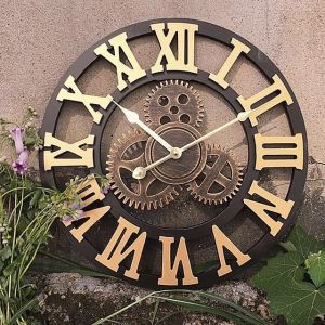 50cm Horloge Murale Geante Pendule Industriel en Bois Vintage 3D Silensieuse Horloge de la Maison pour Salon Chambre Bureau -