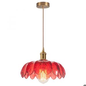 iDEGU Lampe Suspension VintageLustre Luminaire Abat-jour en Verre Design Fleurs E27 Suspension Plafonnier Retro poiur Salon