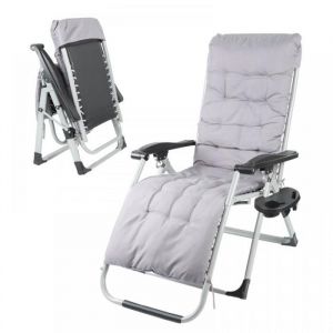 B.LIVEM Fauteuil de ExterieurTransat Jardin avec Coussin - Dossier R&eacute;Glable Bain de Soleil Piscine Jardin Terrasse Chaise