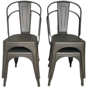 MA NOUVELLE DECO Lot de 4x Chaises Industrielle Métal bronze Bistrot Tolix Salle à manger CuisineRestaurant Style Industriel