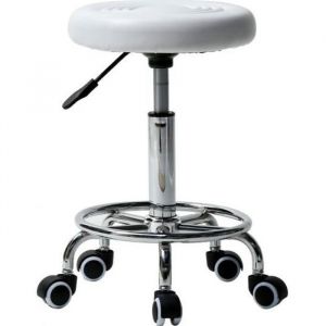 Tabouret à roulettes tabouret pivotant, tabouret roulant peut être librement tourné sur 360 °- Blanc