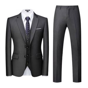 Allthemen Costume Homme Mariage 3 Pi&egrave;ces Slim Fit Smoking Couleur Unie Deux Boutons Formel Veste Gilet et Pantalon Gris