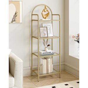 Bibliothèque 4 Niveaux Étagère en échelle en Verre trempé étagère Mince pour la Chambre la Salle de Bain Or