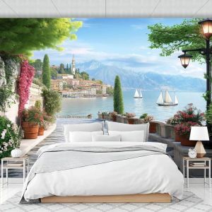 Papier Peints Panoramique Italie Ville Poster Geant Mural Personnalisé 3D Thème Été Paysage Pour Salon 350X250Cm