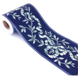 Frise Murale AdhesiveBordure murale adh&eacute;sive D&eacute;coration avec motif floral Papier peint Imperm&eacute;able 10 cm x 10 m - Bleu marine