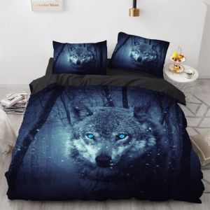 Housse de Couette - Loup Animaux - 160x200 cm - Polyester - Zippée - Pas de Repassage