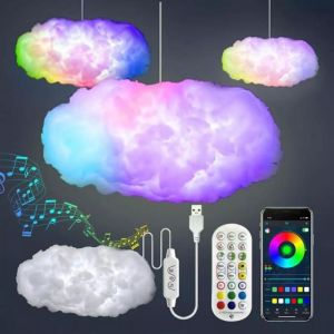 Plafonnier Lustre Eclairage avec Lumi&egrave;re RGB et Synchronisation musicale Creative Coton Nuage Lustre Plafonnier 60cmx30cm