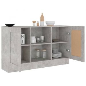 Buffet Gris b&eacute;ton - WIENS - 120x305x70 cm - Bois ding&eacute;nierie - Gris - Grand espace de rangement