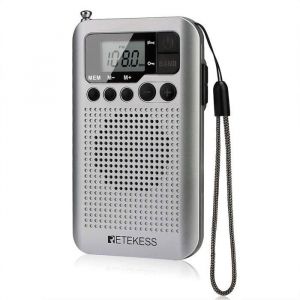 Retekess TR106 Mini Radio Portable AM FM Radio de Poche avec Minuterie de Sommeil Bouton de Verrouillage Haut-Parleur (Argent)