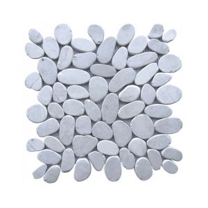 Mosaïque galet scié en marbre blanc - Revêtement de sol carrelage vendu par filet de 30 x 30 x 08 cm - C-Négoce