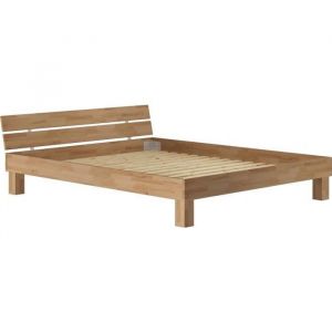 Lit adulte moderne en hêtre massif naturel 180x200 y compris sommier à lattes en bois 60.86-18