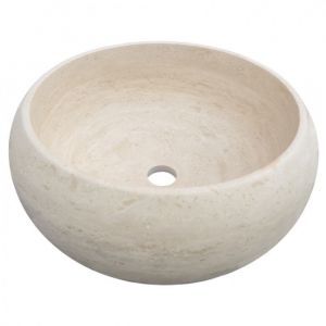 Vasque à poser en pierre travertin Carla Beige impéria Ø42 cm H16 cm - C-Négoce
